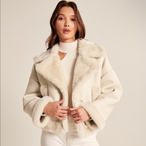 Abercrombie & Fitch Jackets & Blazers - A&F Oversized Short SherpaLined Vegan Leather Coat